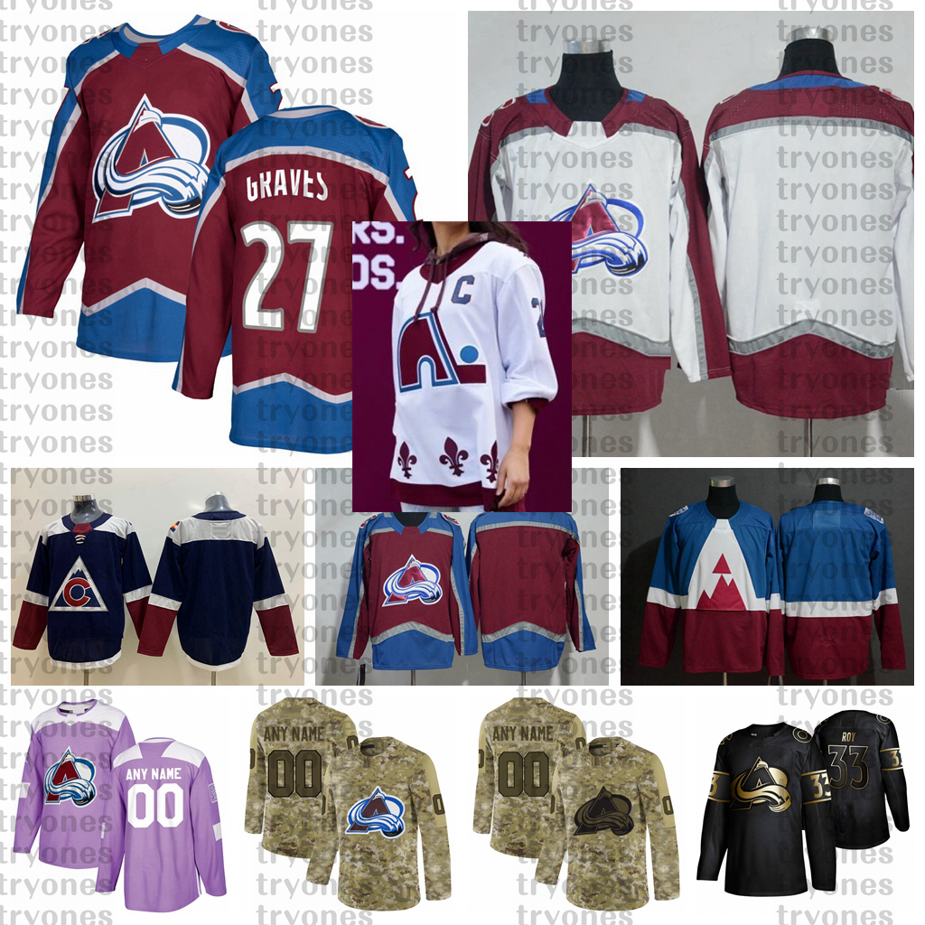 

2021 Reverse Retro Customize #27 Ryan Graves Colorado Avalanche Hockey Jerseys Golden Edition Camo Veterans Day Fights Cancer Shirts, White