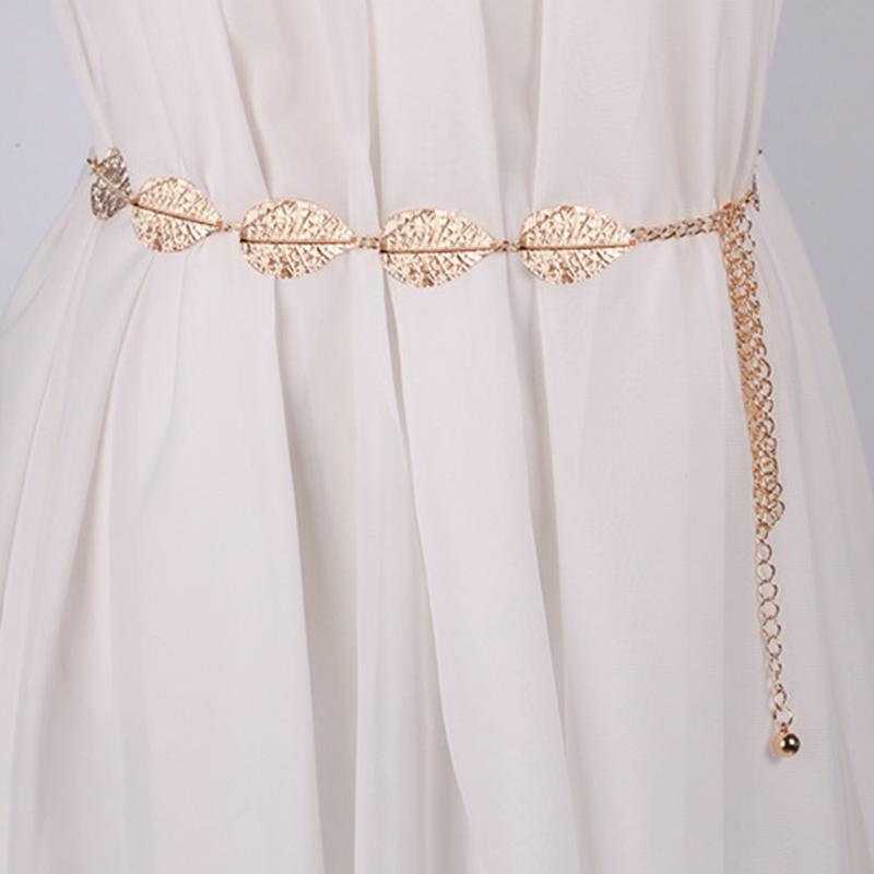 

Women Belt Metal Carven Leaf Belt Waistband Fashion Simple Decorative Narrow Chain For Dress pasek damski ceinture femme #H, Gold