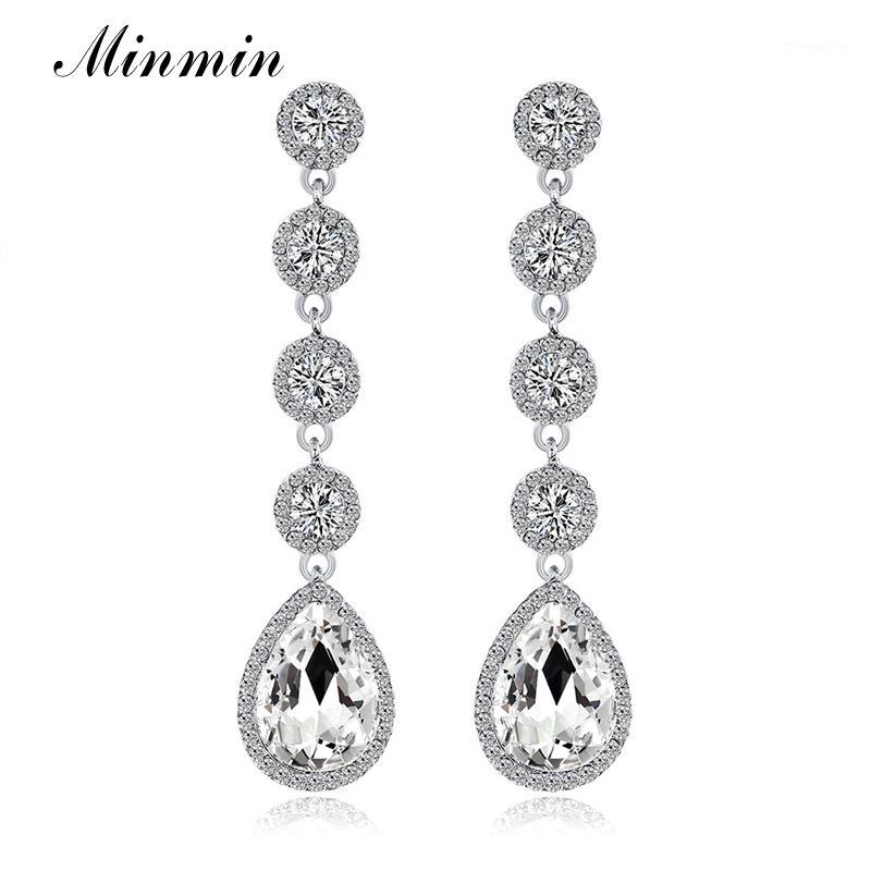 

Minmin Luxury Shiny Crystal Long Drop Earrings for Women Trendy Wedding Jewelry Fashion Bridal Teardrop Hanging Earrings MEH15121