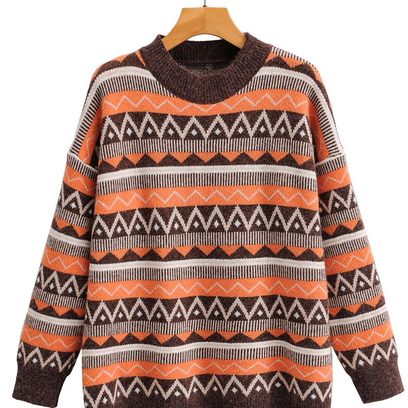 

2021 New Hot Style Autumn Europe and the United States Women's Jacquard Collar Ladies Sweater Knitting Unlined Upper Garment I258, One size