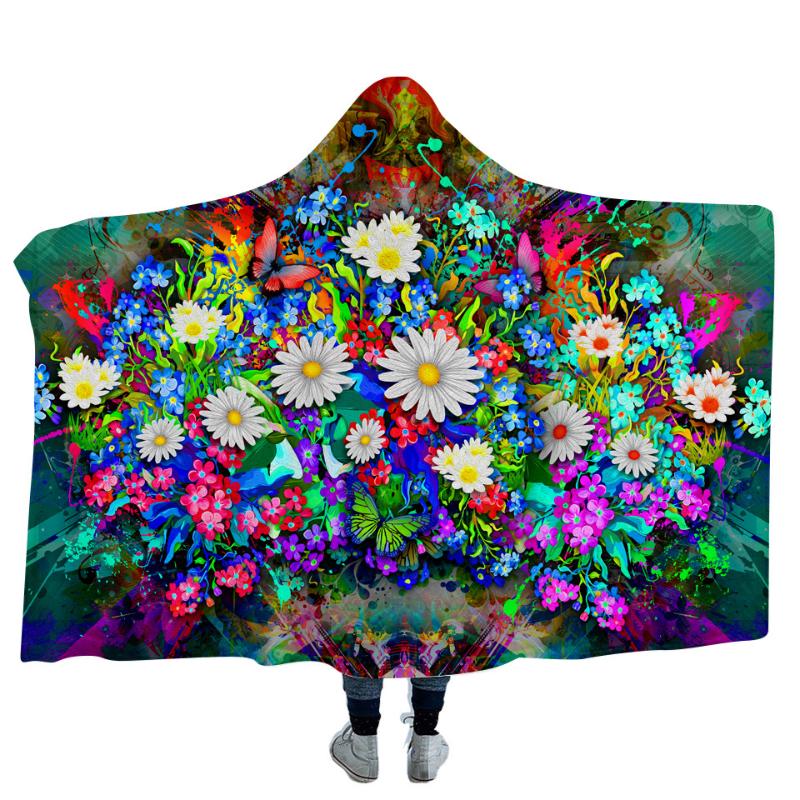 

Blankets Green Floral On Hooded For Sofa Bed Thick Sherpa Lamb Wool Home Warm Fleece Blanket Decor Throws Winter Hoodie