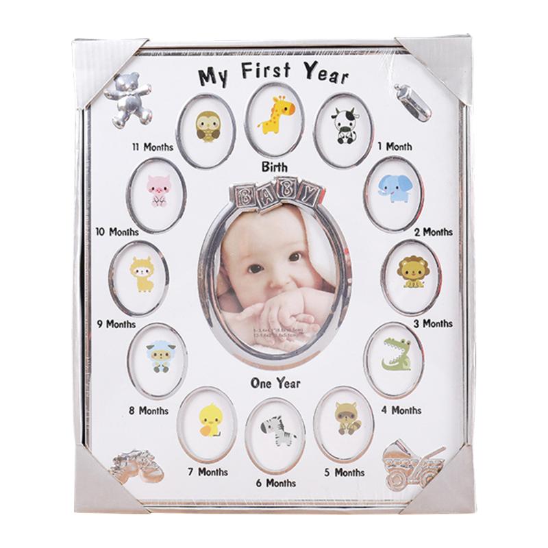 

My First Year Photo Frame Baby Newborn Recording Children's Room Birthday Gift Memory 12 Months 13 Slots Growth Keepsake Desktop