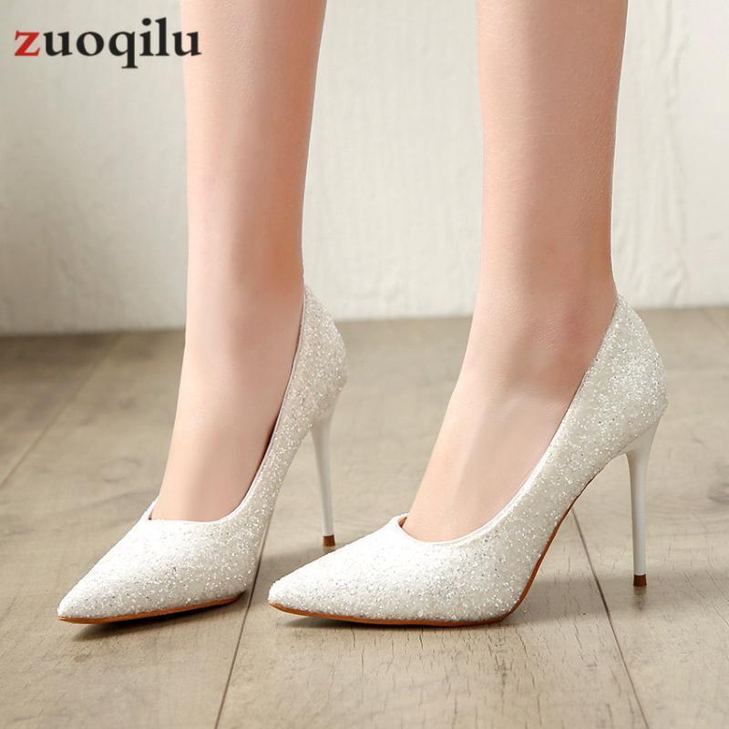 

2021 high Heels Shoes Woman White wedding shoes bridal Female ladies gold female talon femme1, Blue
