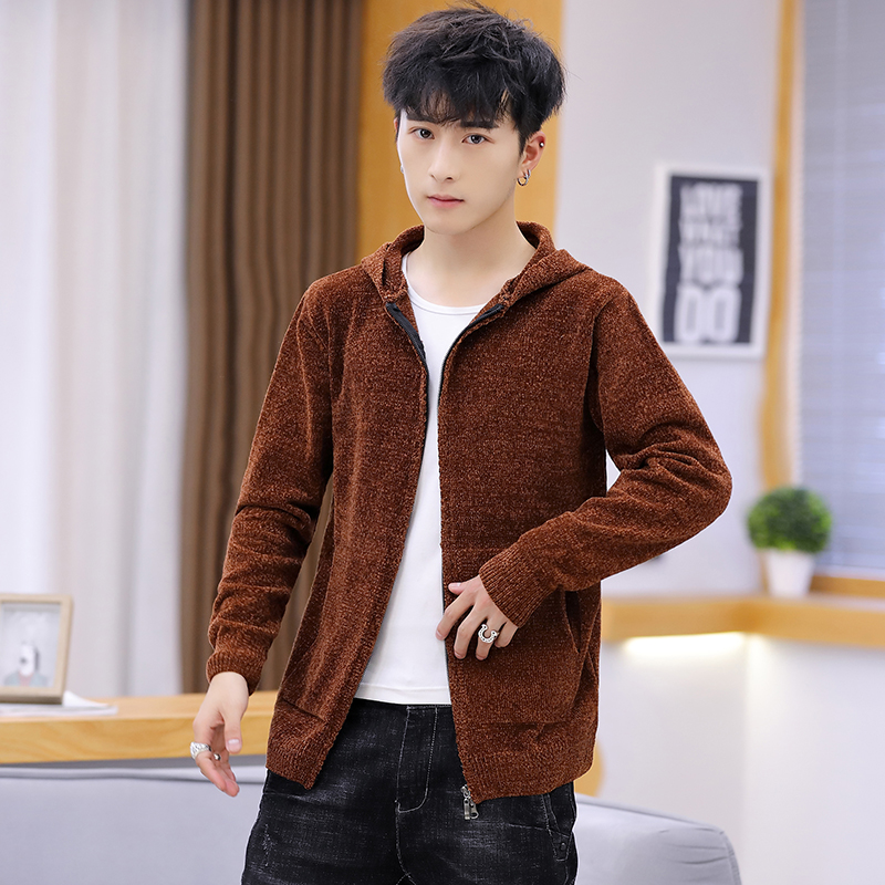 

2020 New Hooded Men's jacket Fashion Kpop Style Streetwear Solid color Long sleeve Men jacket Casual Slim Clothes Men, Brown