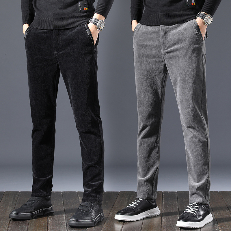 

2021 New Autumn Newly Designer Fashion Men Jeans Elastic Slim Fit Cotton Corduroy Casual Trousers Korean Style Hip Hop Cargo Harem Pants 16i, Khaki