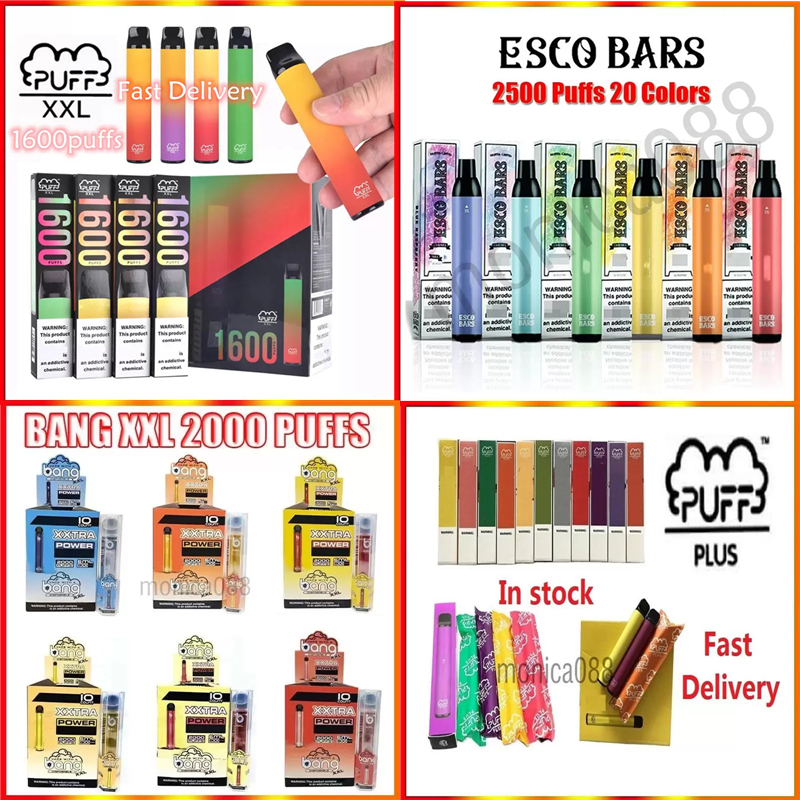 

Disposable Vape E Cigarette Bang XXL Puff Bar Plus Esco Bars 600 800 1500 1600 2000 2500 Puffs Vaporizer Pen Kit VS Elux Legend