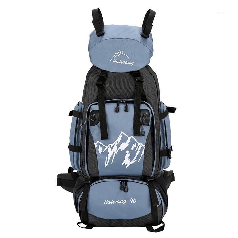 

90L Outdoor Mountaineering Bag Men Women Hiking Camping Bags Waterproof Sport Bag Travel Backpacks Large capacity Rucksack 321, Blue color