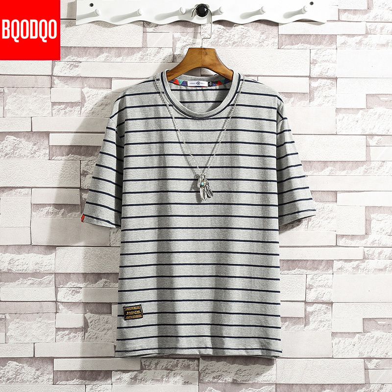 

Cotton Black Striped Fitness Tshirt Men White Summer Streetwear Harajuku T shirt Oversized Hip-hop Casual T-shirt Male Fashion, Navy blue