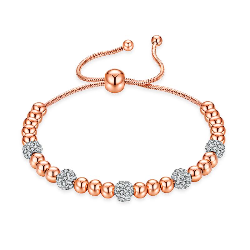 

Adjustable Bracelet Bangle for Women stainless steel Beaded bracelet ball shape crystal Rose Gold Color Jewelry Pulseira Feminia