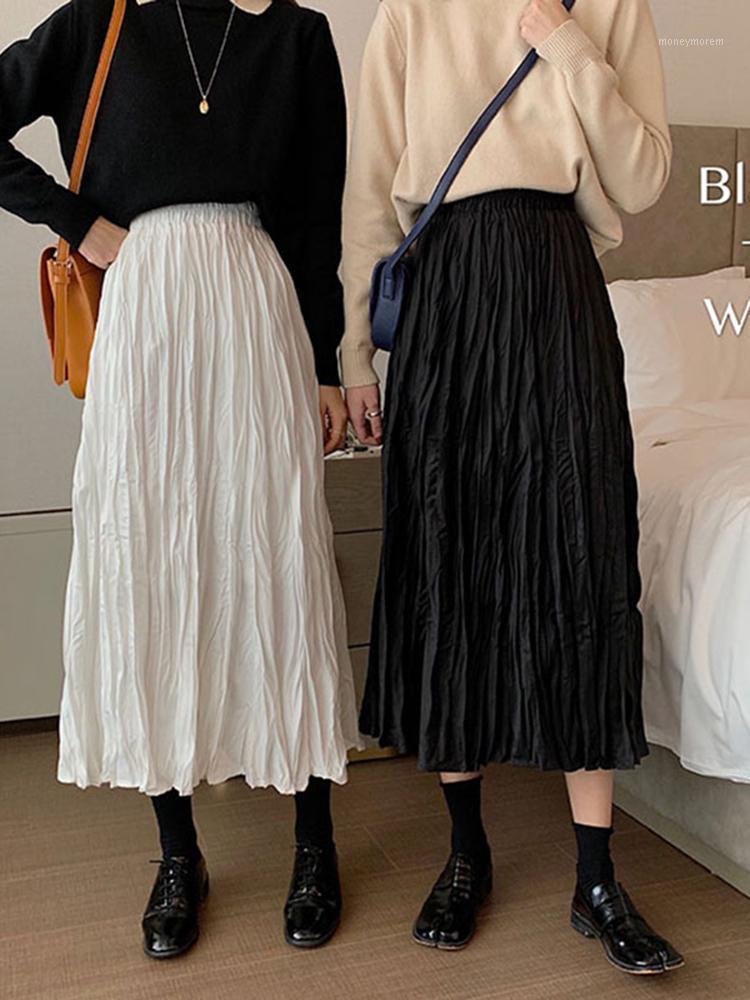 

Sannian Half-length Skirt Women Clothes 2020 Autumn And Winter New Solid Color Pleated Long Skirt High Waist Pleated Skirts1, White