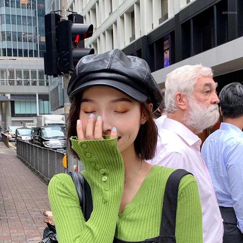 

Octagonal Hat PU Leather British Retro Beret Boinas Para Mujer Sombreros De Mujer Boina Masculina Kapelusz Casquette Hut Damen1, Black