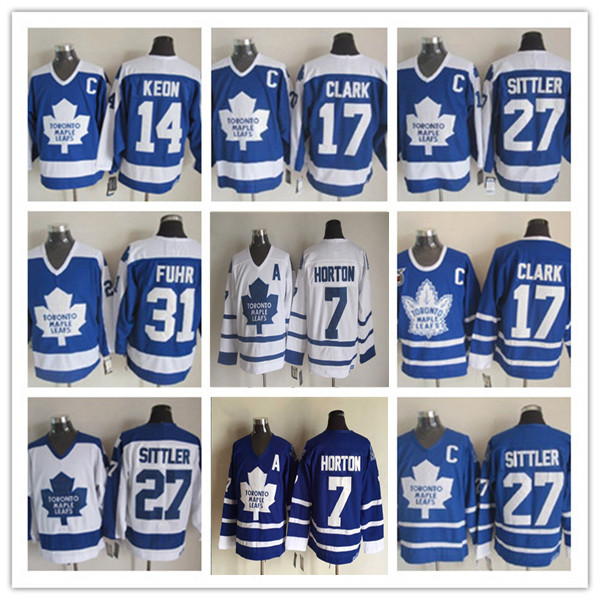 

Man Toronto Maple Leafs Retro Hockey CCM Jerseys 27 Darryl Sittler 14 Dave Keon 17 Wendel Clark 7 Tim Horton Stitched Blue White Alternate, As pic