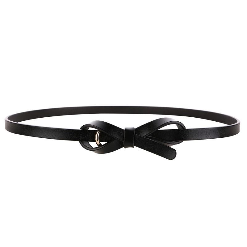 

Black Knotted Thin belt circle Buckle Genuine Leather Belts For Women dress Female Cowskin Leather white bow strap Belts jeans