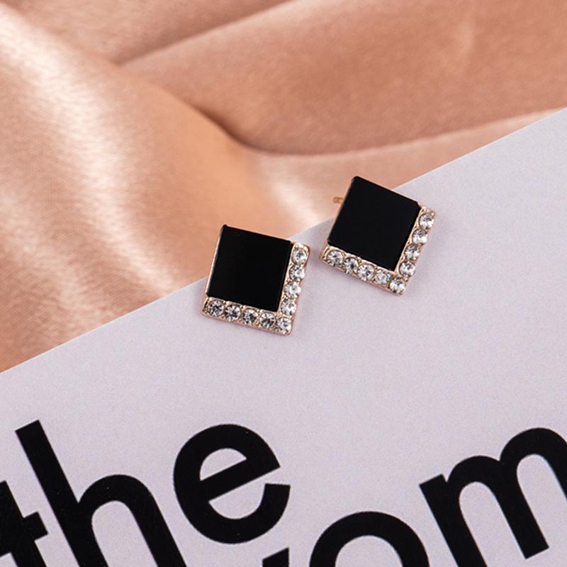 

Square Earrings Female Black Geometric Earrings Korean Style Temperament Hundred Matching Accessories