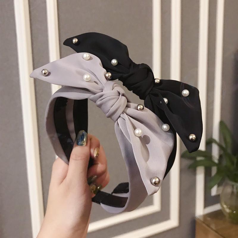 

Korean New Style Simple Fabric Hair Accessories, Beaded Bows, Wide Sides, Toothed Non-slip Headband, Headband, Headband, Black