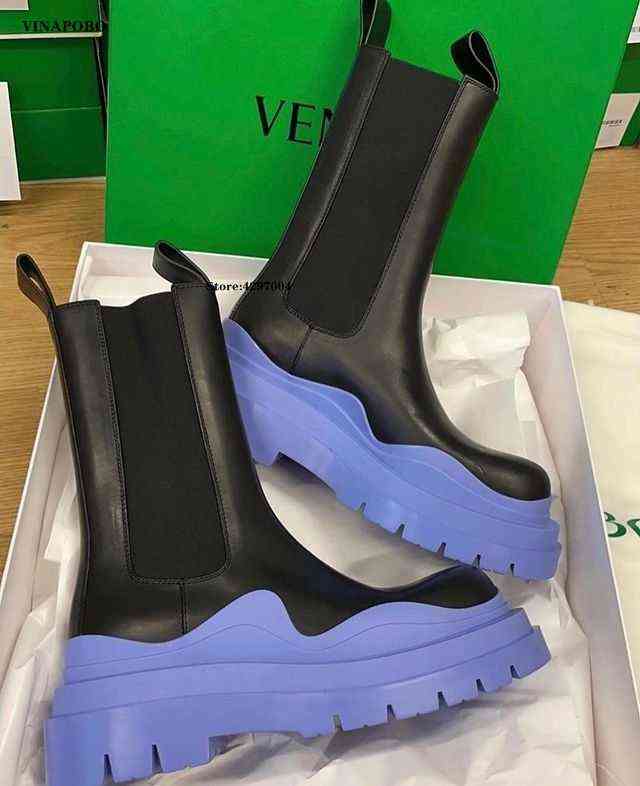 

Chelsea women's boots flats soft leather platform autumn and 2021 motorcycle shoes mens winter botas fashion, Black