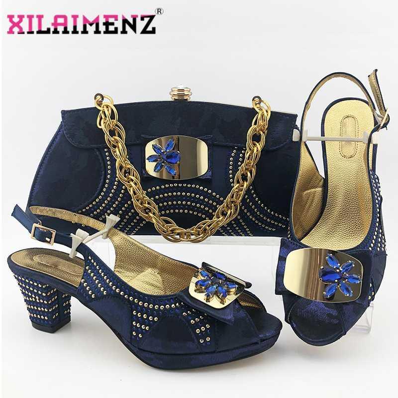 

New Arrival Summer Dark Blue Color Sandals Shoes And Bags Set Fashion African Women High Heels Shoes And Bag Set For Wedding1, Yellow