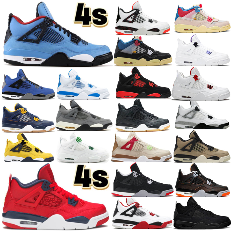 

2022 High Quality Mens Women 4s Basketball Shoes 4 White Cement Oreo Black Cat Fire Red University Blue Desert Moss Travis Taupe Haze Neon Sports Sneakers, Box