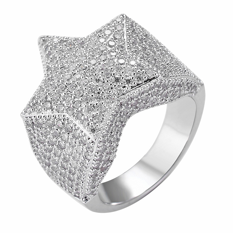 

Hip Hop Male Iced Out Five-pointed Star Micro Pave Zircon Rings for Men Fashion Rock Jewelry Iwe0