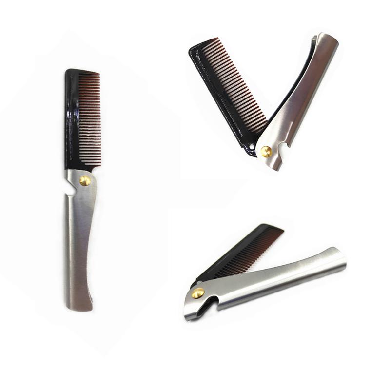 

Hair Brushes Men Folding Pocket Beard Comb Knife Shape PP Teeth Detangling Shaver Metal Handle Facial Mustache