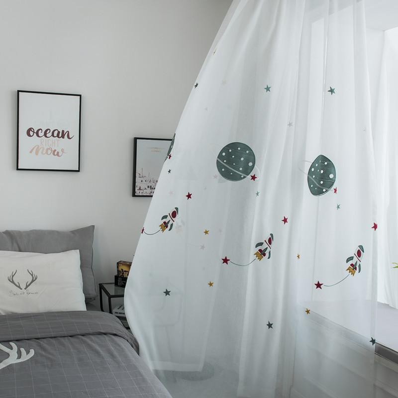 

Cartoon Black Curtains Tulle For Children's Bedroom blackout Embroidery Yarn in Outer Space For Boy's Room kids Window Treatment