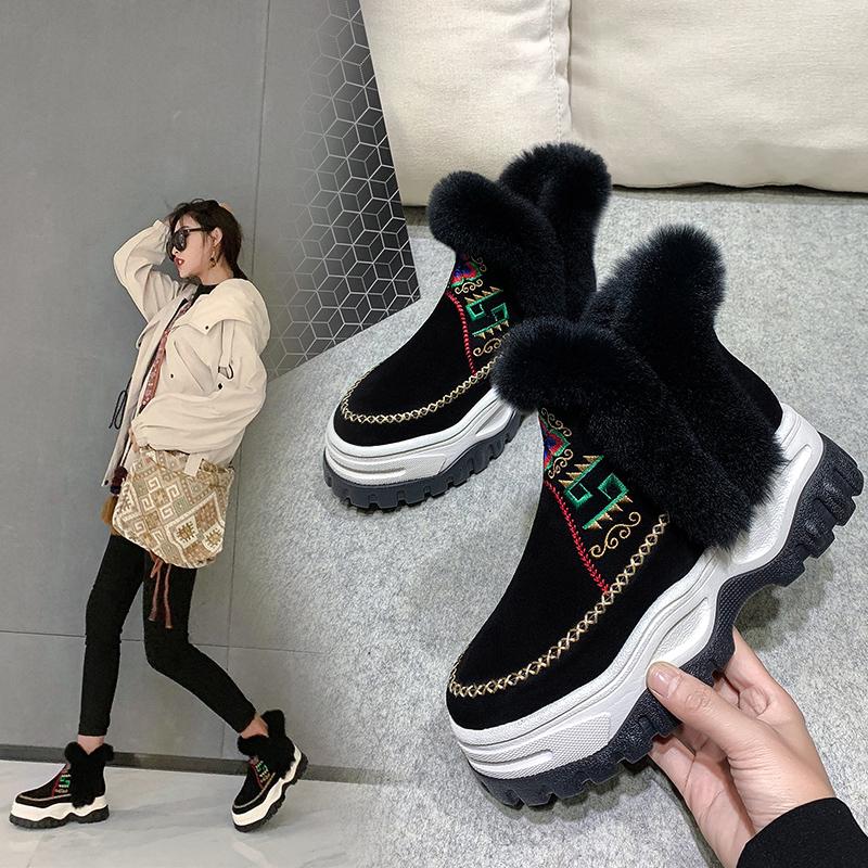 

Bottes femme snow boots women's new winter shoes cow suede plush keep warm ankle boots women's snow mujer, Black