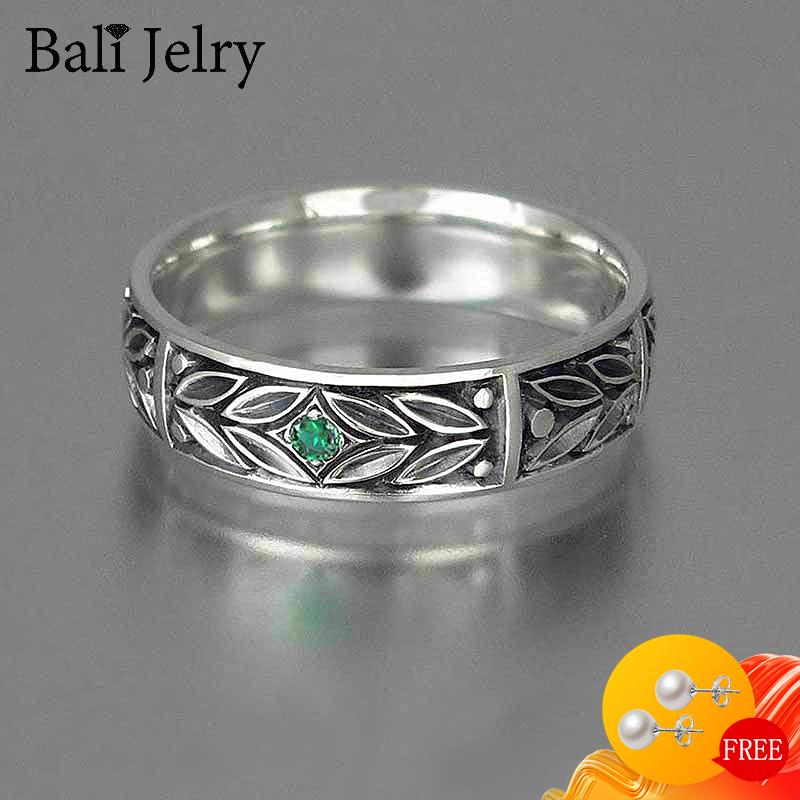 

Bali Jelry Retro 925 Silver Women Men Ring Jewelry with Emerald Gemstone Accessories for Wedding Engagement Rings Drop shipping