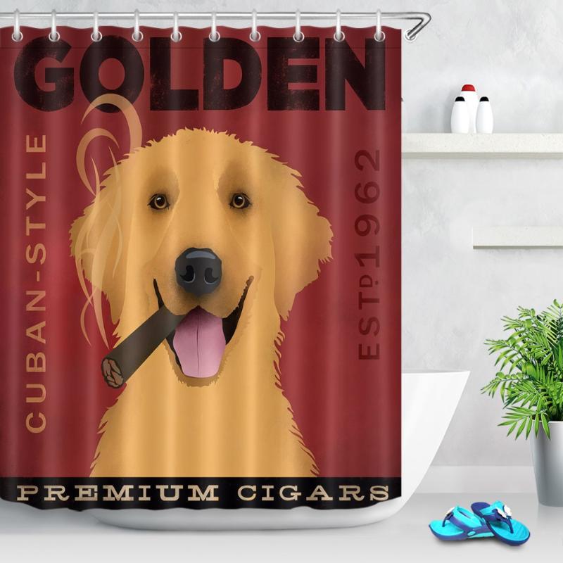 

LB Funny Cuban Style Golden Retriever Smoking a Shower Curtain Waterproof Custom Bathroom Fabric For Men Art Bathtub Decor