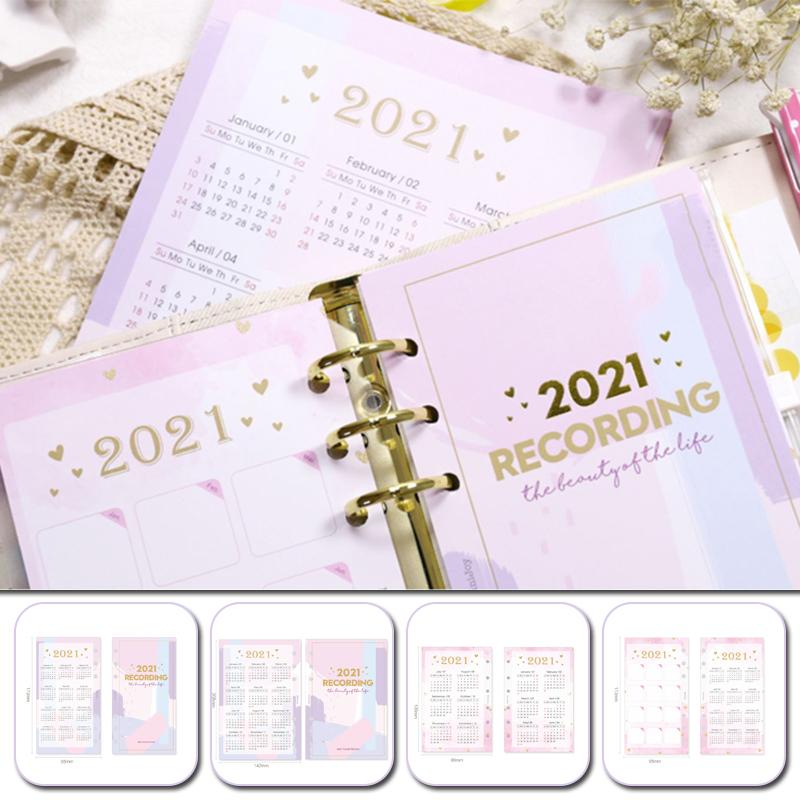 

Pink 6 Holes Card Paper 2021 Calendar Index Divider for 6 Holes Diary Binder Month Planner Notebooks A5 A6 Chedule Inner Page