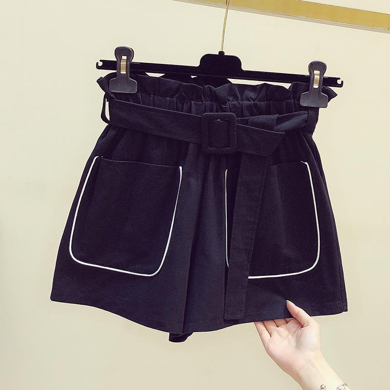 

Korean Style 2020 Summer Women Elastic Waist All-match Shorts Fashion Trousers A3386, Black