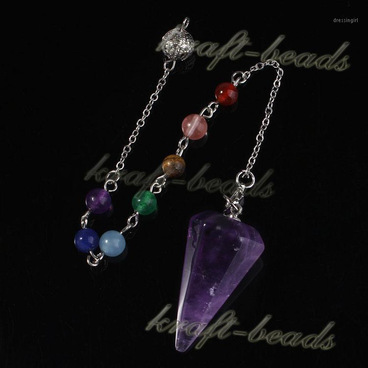

Wholesale- UMY Trendy Hexagon Pyramid 7 Stone Beads Chakra Pendulum Natural Amethyst Pendants Charms Jewelry1
