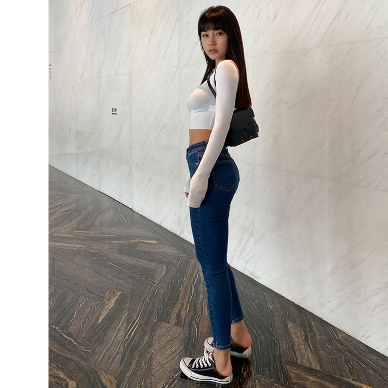 

2021 New Denim Jeans Womens High Waist Stretch Pencil Ny Ankle-length Pants Femme Black Blue Push Up Elastic Slim Streetwear Klau
