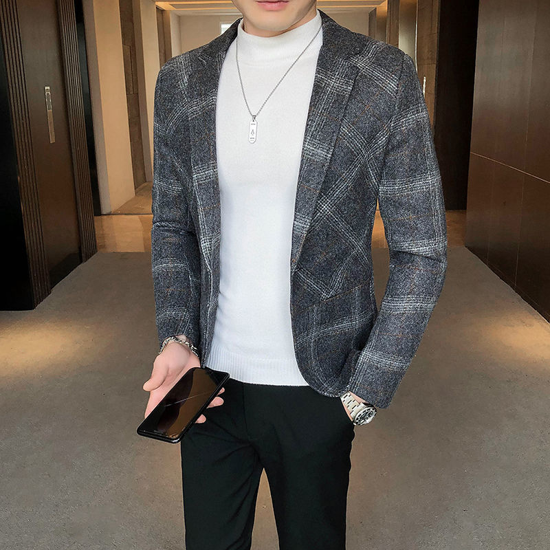 

2020 Gray Green Black Shreds Tweed Blazer Fine Sn3g