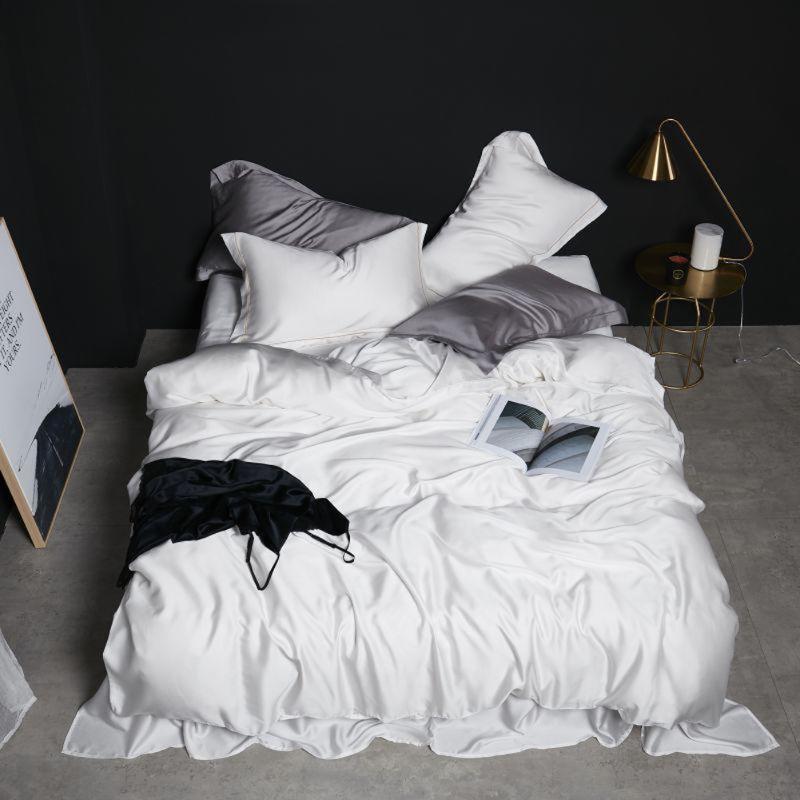 

Svetanya Solid White Tencel Silk Bedding Set Luxury Queen King Size Summer Duvet Cover Bed Sheet Set Breathable Ultra Soft, 20205083