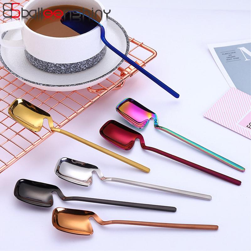 

BalleenShiny Stainless Steel Coffee Stir Spoon Long Handle Creative Cup Mug Hanging Scoop Dessert Ice-cream Honey Tableware Gift