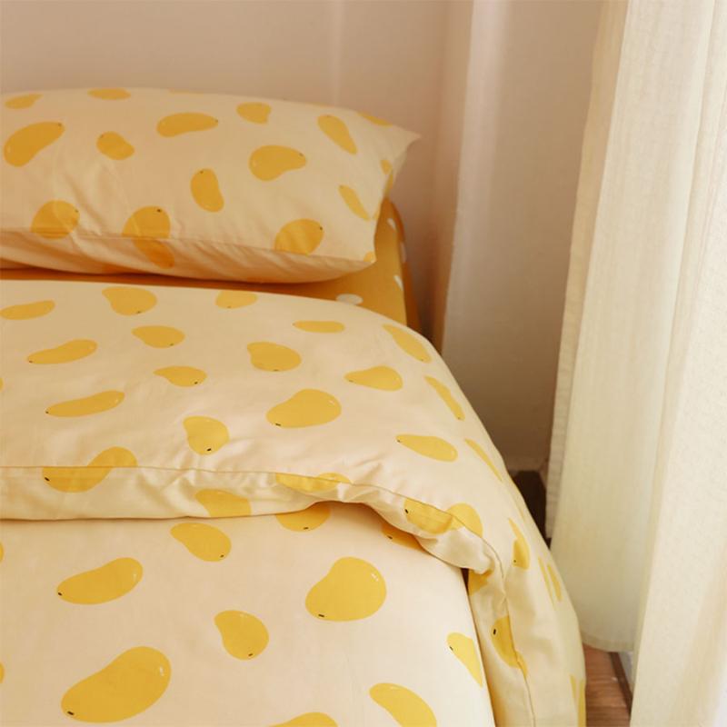 

Cute yellow mango bedding set adult teen girl,cotton  full queen trend lovely home textile bed sheet pillow case duvet cover, Picture color