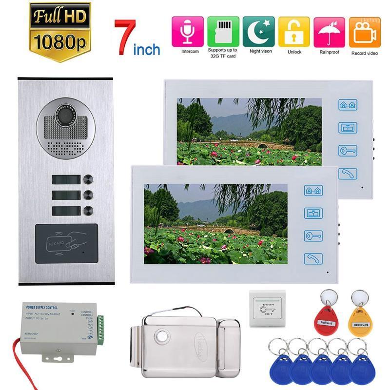 

7inch Record Video Intercom Apartments Video Door Phone System with RFID 1080P Doorbell Camera+Electric Strike Lock1