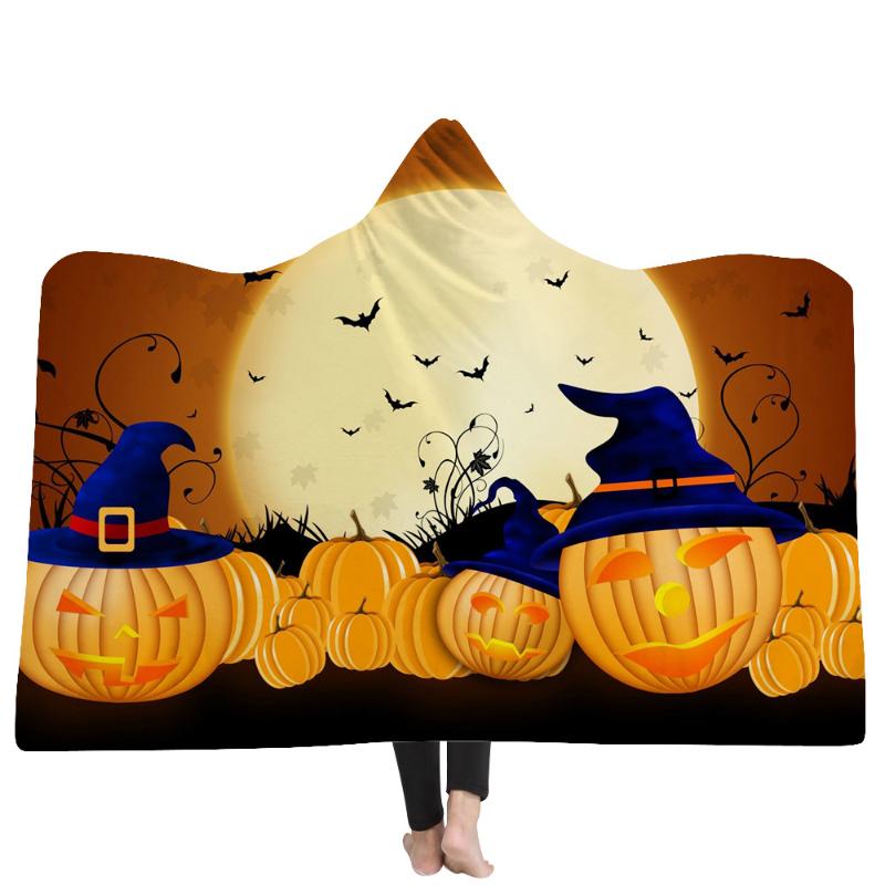 

Hooded Blanket Horror Halloween Night Series Haunted House Pumpkin Print Luxury Thickened Fleece Blanket Soft Warm Home Textiles