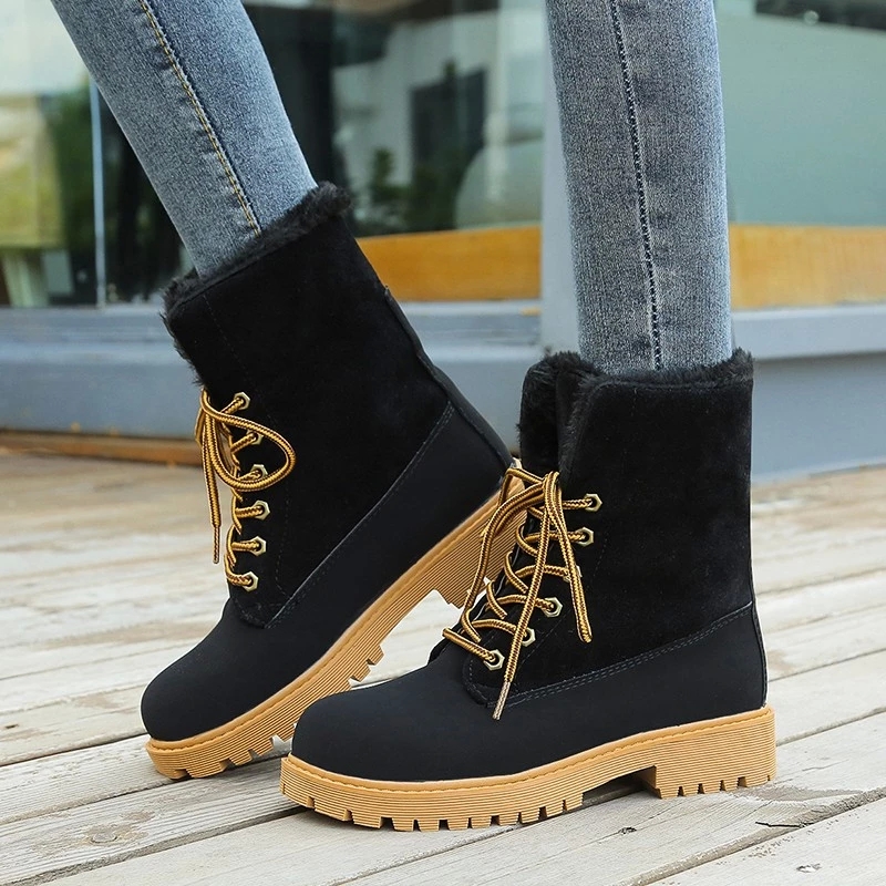 

Wholesale fashion Platform Winter Ankle Fur Snow Boots Women 2020 Outdoor Warm Plush Low Heel solid Shoes Woman #AL1C, Black