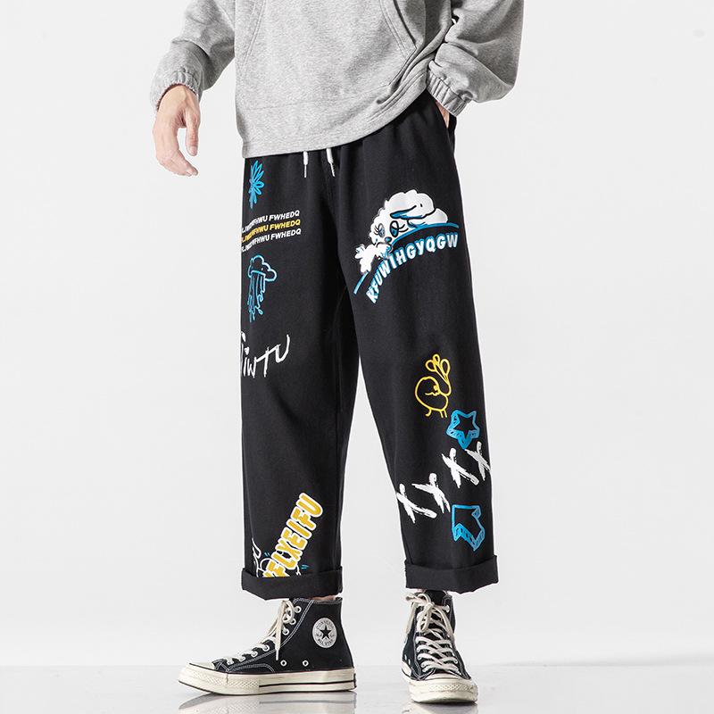

Joggers Men Pants Hip Hop Sweatpants Japanese Harajuku Cargo Pants Streetwear Funny Pattern Jogging Plus Size Male Trousers, Black