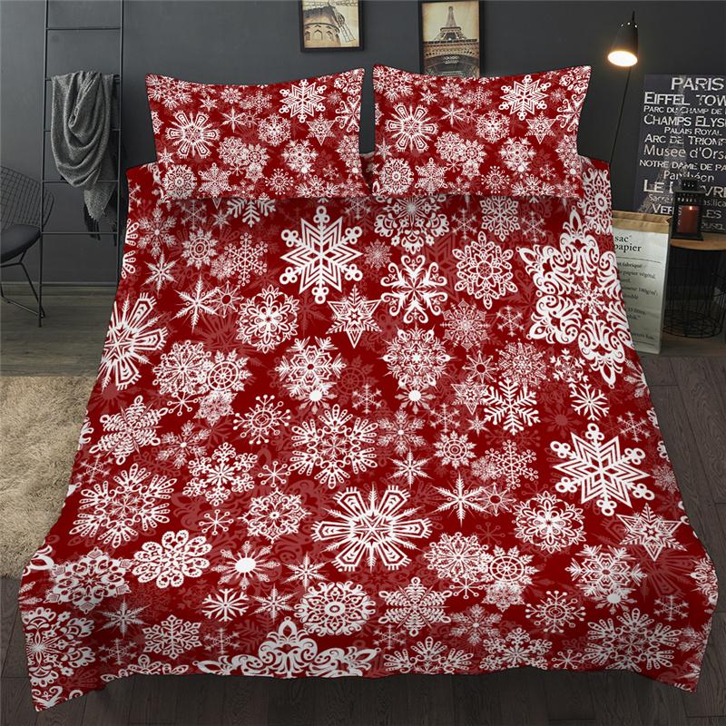 

Snowflake Christmas Duvet Quilt Cover Set Deer Elk Fir Tree Print Bedding Set  Full Queen King Bed Linens For Children Adult