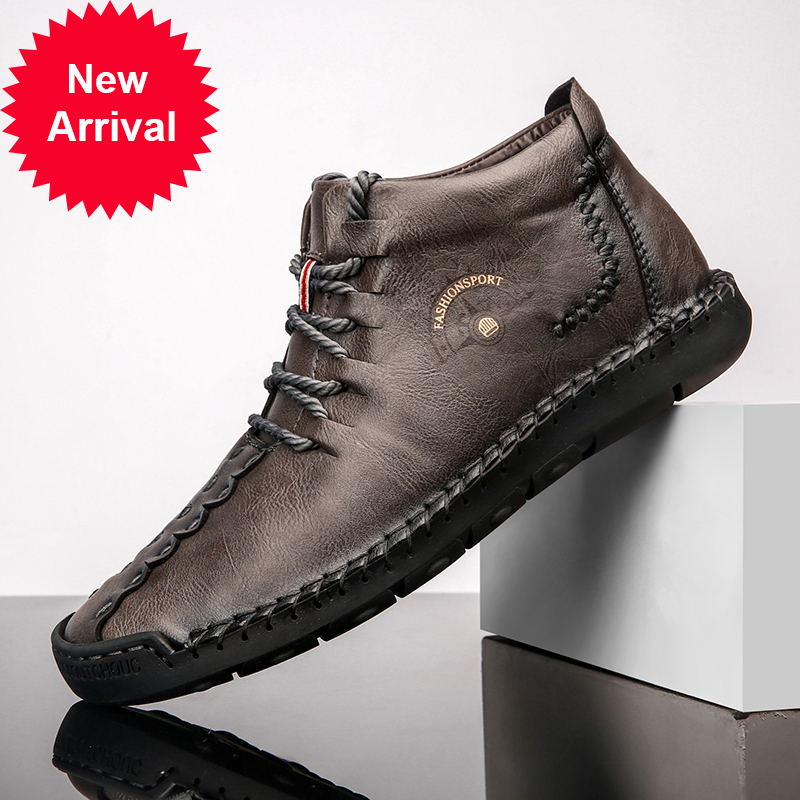 

Tamanho grande 39-50 masculino sapatos masculinos casuais 2020 moda nova pele de couro artesanal do vintage altos topos botas masculinas, Brown