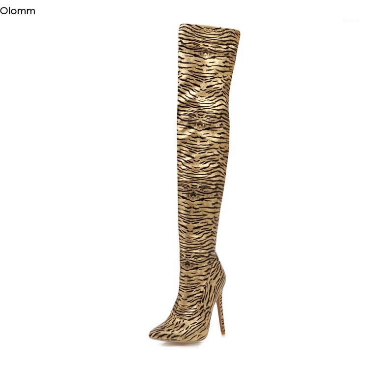 

Olomm Women Over The Knee Boots Stiletto High Heel Boots Pointed Toe Gorgeous Yellow Grey Zebra Dress Shoes Women US Size 3-161, D2023 yellow