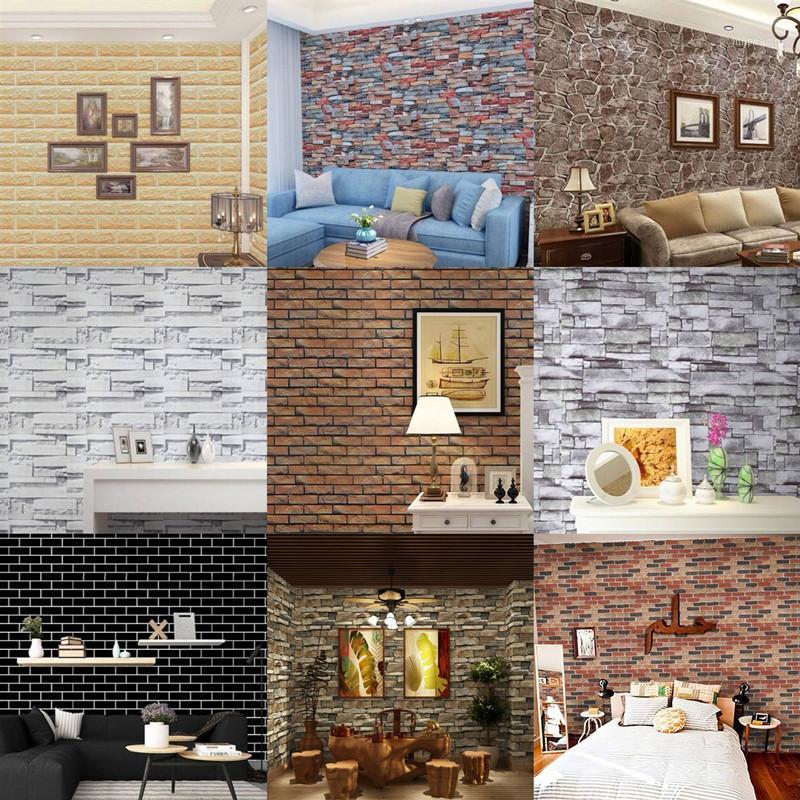 

Home Decor 3D PVC Wood Grain Wall Stickers Paper Brick Stone wallpaper Rustic Effect Self-adhesive Home Decor Sticker Room1