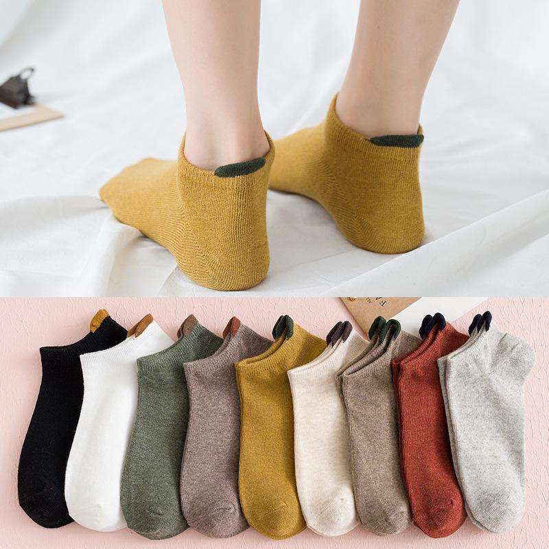 

7Pairs/Pack Women Socks Cotton Short Fashion Summer Ankle Socks Female Candy Color Harajuku Designer Woman1, Beige