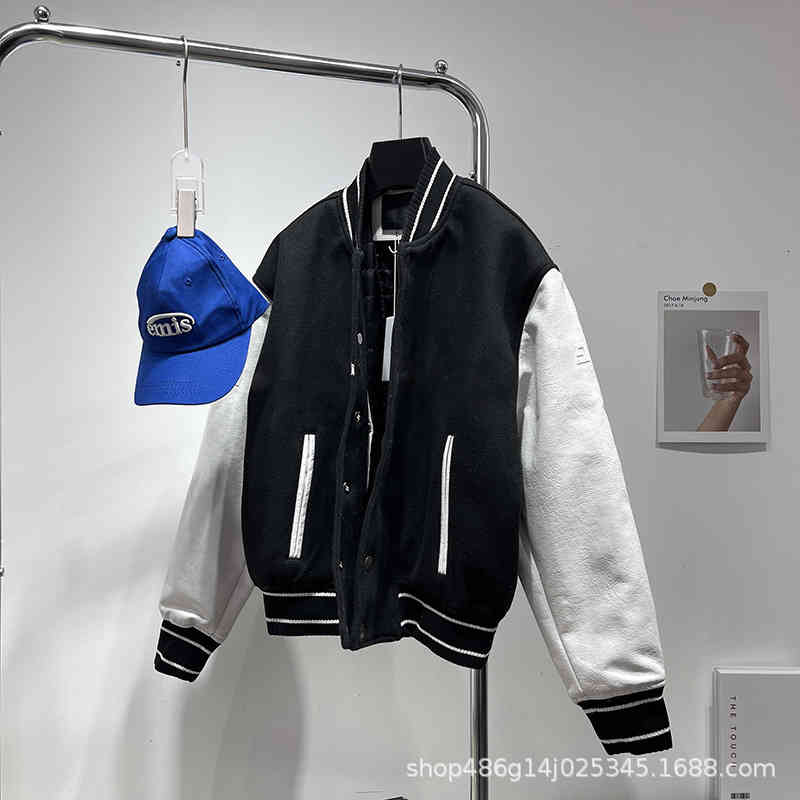 Women's Jackets Autumn winter GV chest letter embroidered jacket arm leather sleeve contrast wool casual Baseball Jacket couple K3DD