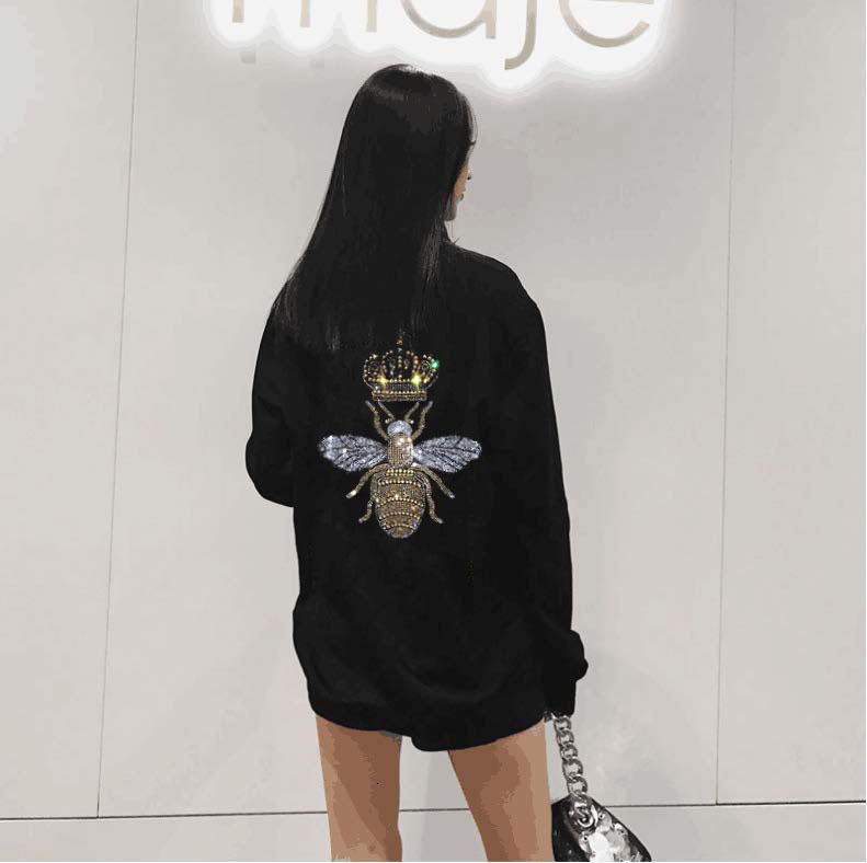 

New Arrival Female Hoodies Sweatshirts Hot Tops Femme Diamond Top Quality Hoody 8bn8, Black