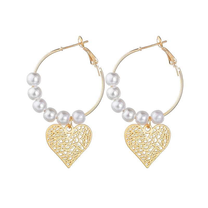 

Big Cute Hoop Earrings For Women Statement Gold Gold Color Round Pearl Dangle Heart Pendant Loop Earring Party Gift