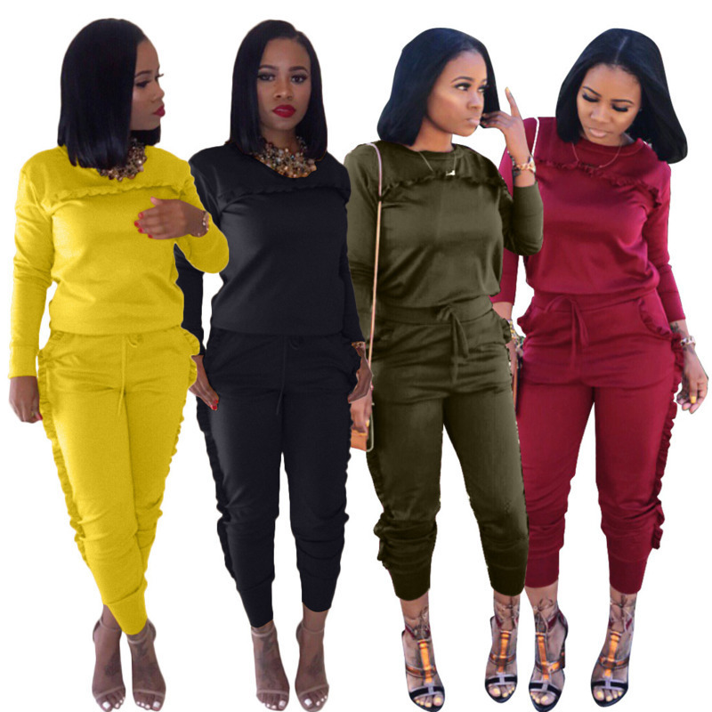 

Women Tracksuits Two Piece Set Designer New Fashion Ear Edge Splicing Long Sleeve T Shirt Pants Outfits Ladies Fall Winter Casual Suits, Yellow