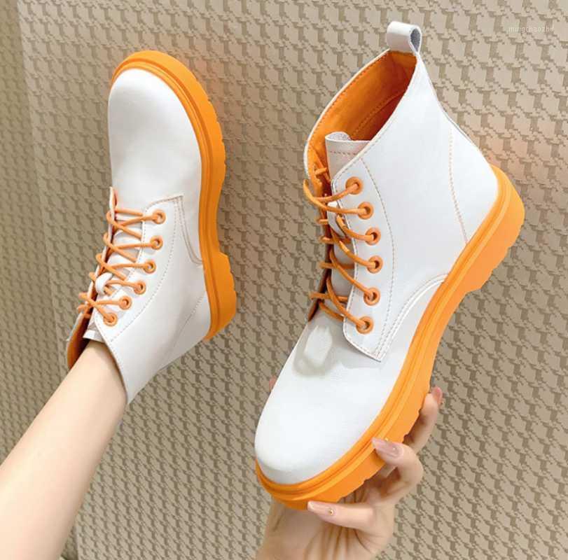 

Boots Female women shoes Ankle 2020 New Autumn British Wind Genuine Leather Thick With Casual Lace-Up Colorful Women's Boots1, Green